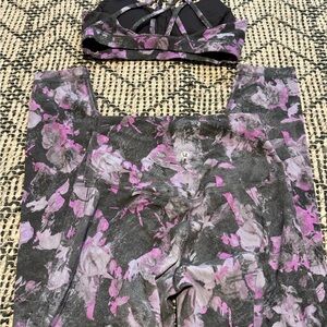 Lululemon Floral shift Purple Align 25” leggings sports bra set Free size 4 💜🩶🖤